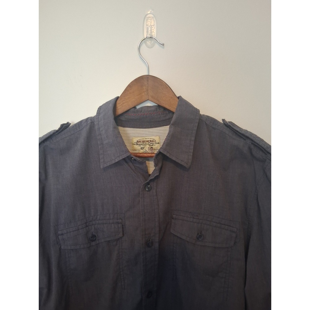 Military American Rag Cie Button Down Shirt Men L Grey Epaulette Roll Tab Sleeve - Picture 4 of 7